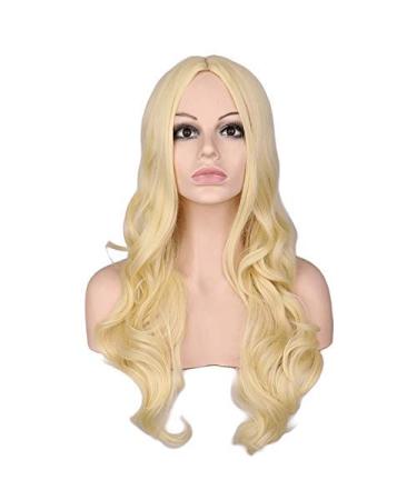 Lfmdjf Women Long Wavy Full Wig Black Red Pink Blonde Light Brown Dark Brown Heat Resistant Synthetic Hair Wigs 26 Inches H004 Light Brown H004 Blonde