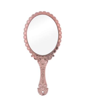 AKOAK 1 Pack Creative Retro Pattern Handle Makeup Mirror Portable Carry-on Lace Mirror Hand-held Mirror Makeup Tool (Rose Gold)