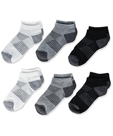 Amazon Essentials Unisex Kids' Cushioned Athletic Low Cut Socks, 6 Pairs Large Black/White/Grey