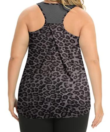 Women's Plus Size Workout Tank Tops Racerback Loose Fit Sport Athletic Tops Yoga Running Summer Shirts Bb_grey Leopard 3X-Large Plus