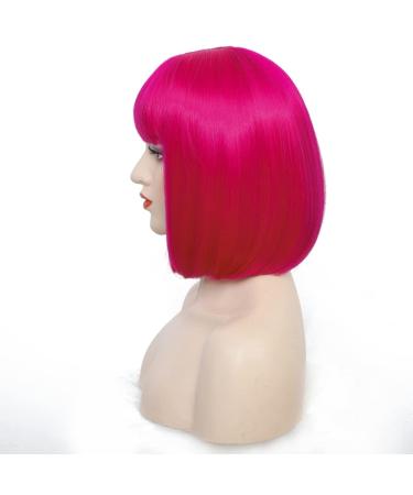 SHINYSHOW 12 Inch Hot Pink Bob Wig with Bangs - Straight Synthetic Hair Cosplay & Daily Party Wig for Women - International Shipping Available - Buy Online on GoSupps.com