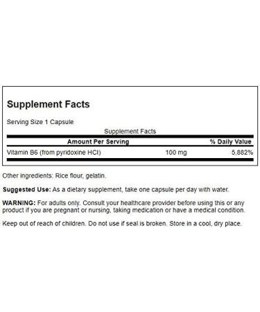 Swanson B6 Pyridoxine Vitamin Supplement - Cardiovascular Health & Energy Support - Natural Formula for Overall Wellness - 250 Capsules 100mg - Buy Online on GoSupps.com