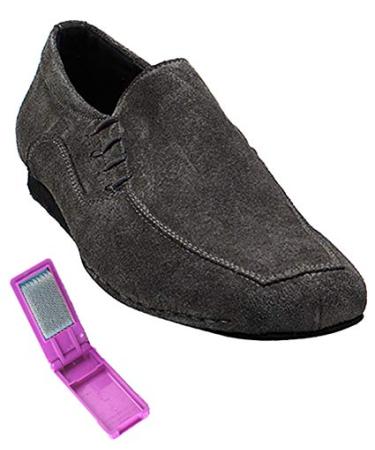 Very Fine Dance Shoes - Mens Latin, Rhythm, Waltz Ballroom Dance Shoes - SERO102BBX - Flat Heel and Foldable Brush Bundle 10.5 Grey Suede