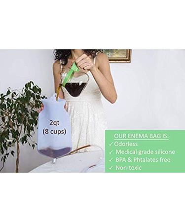 Silicone Enema Bag Kit | Non-Toxic & BPA-Free | 2 Quart with Extra Long Hose 3 Nozzles Stopcock Tap & Stainless Steel Hook | Ideal for Safe & Comfortable Use - Buy Online on GoSupps.com