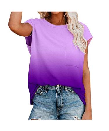 szmaold Summer Gradient Print Tees for Women Trendy Crewneck Cap Sleeve Casual T-Shirt Loose Tunics for Leggings with Pockets White XX-Large
