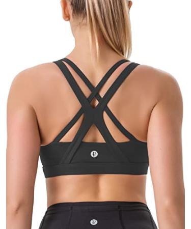 RUNNING GIRL Sports Bra for Women, Medium-High Support Criss-Cross Back Strappy Padded Sports Bras Supportive Workout Tops A-black Large