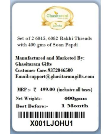Ghasitaram Gifts Rakhi for Brother Rakhis Online - Set of 2 6045 6082 Rakhi Threads with 400 GMS of Soan Papdi - Buy Online on GoSupps.com