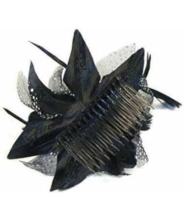 Black Chiffon Flower and Feather Fascinator on Comb. - Buy Online on GoSupps.com