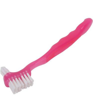 Denture Toothbrush - Double Sided Soft Bristles for Gentle Plaque and Dirt Removal - Ergonomic and Portable Design - Pink - Buy Online on GoSupps.com