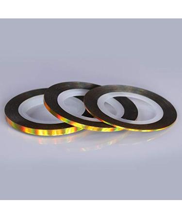 3 Rolls Nail Striping Tapes Line Adhesive Holographic Laser Manicure Design Nail Art Decoration 1mm 2mm 3mm Sticker - (Color: Gold 3 Sizes)