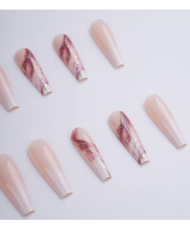 Xerling 24Pcs Glitter Press-On Nails | Gradient Coffin Ballerina Nail Tips | Full Cover False Nails for Women | International Shipping Available - Buy Online on GoSupps.com