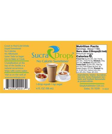 SucraDrops Premium Liquid Sucralose Sweetener - 4 oz Bottle | 2,360 Drops | 180 Servings | Travel Size Included - Buy Online on GoSupps.com