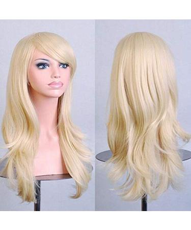 LFMDJF 70cm Curly Long Blue Wig Synthetic Hair Pink Black Wigs Fake Hairpieces 28inches P1B/27 T27/30/4