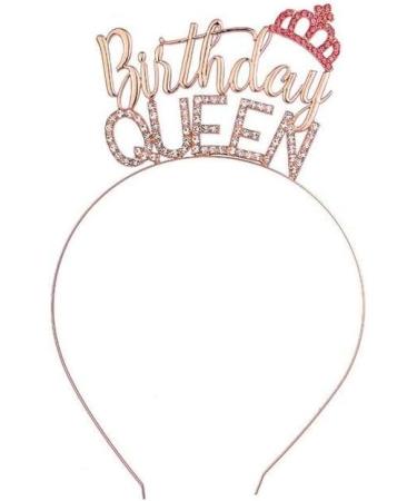 Veewon Rhinestone Rose Gold Glitter Birthday Queen Sash and Tiara Headband for Women Girls Birthday Gifts - Buy Online on GoSupps.com