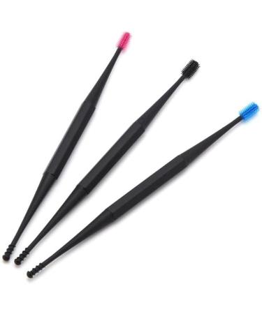 Soft Silicone Double Head Micro-bristle Ear Cleaner - Reusable Double Rotating Ear Pick for Ear Wax Removal - 360 Degree Rotation - Black - Buy Online on GoSupps.com