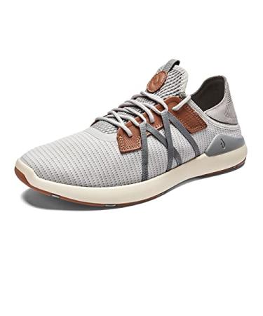 OLUKAI Mio Li Men's Athletic Shoe, Lightweight & Breathable Mesh, Comfort Fit & Wet Grip Rubber Soles, Premium Embossed Leather Eyestays 10.5 Mist Grey/Poi