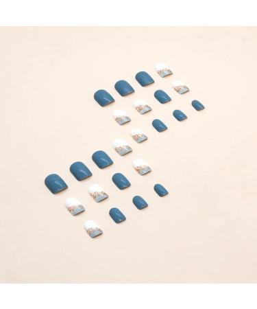 diduikalor Short Square Blue Design Acrylic Fake Nails - 24Pcs Full Cover Glossy Nude False Nails for Women - Buy Online on GoSupps.com