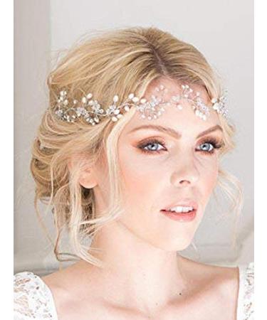 FXmimior Bridal Hair Accessories Crystal Headband Hair Vine Diadem Evening Hair Piece Headpiece Customised Long Piece Wedding Headpiece (silver)