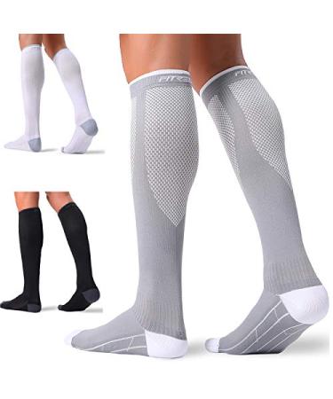 FITRELL 3 Pairs Compression Socks for Women and Men 20-30mmHg-Circulation Support Socks Black+white+grey Small-Medium