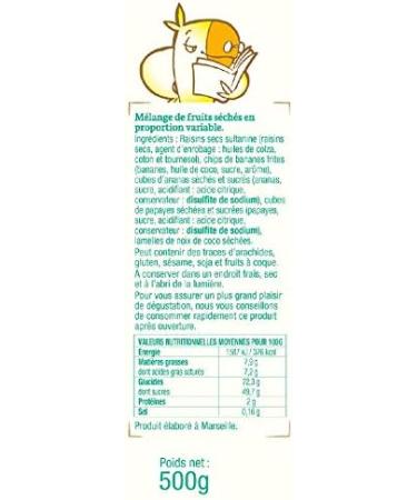SUN - Mix of Exotic Dried Fruits 500 g - Mix Aperitif Banana Chips Raisins Pineapple Papaya Cubes Almonds & Coconut - Id - Buy Online on GoSupps.com