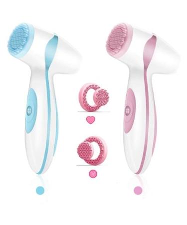 Magentak Electric Facial Cleansing Brush and Spa Massager Rechargeable Heart Motivation with 2 Types of Silicone Heads for Deep Cleansing, Exfoliating and Massaging (Pink)