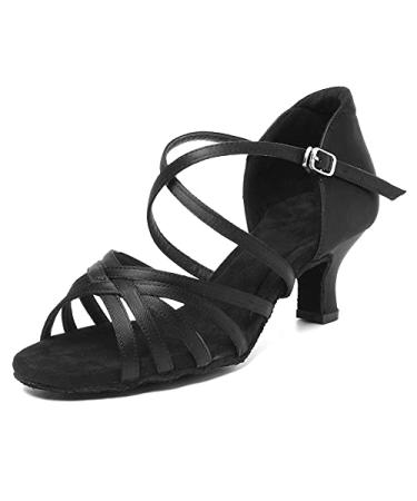 HIPPOSEUS Women's Latin Dance Shoes Professional Ladies Ballroom Salsa Dance Practice Performance Shoes Suede Sole,Model DBCG802 5 2inch Heel Black-2