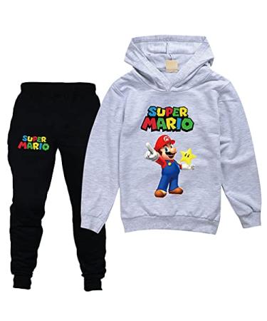 Meina Kids Super Hero Pullover Hoodies and Sweatpants 2 Piece Outfit Set Jogging Tracksuit Sweatshirt Set for Boys Girls Grey+black 5-6 Years
