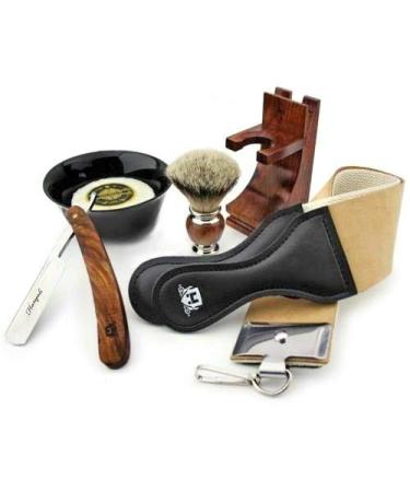 Razor set for men-professional razor for razor with roof hair brush chip soap leather string string and brushstand-6-part wood-shaving set