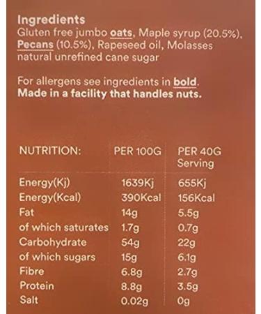 Oat Pantry Maple & Pecan Pie Granola 400g (10 Servings) | 100% Natural Gluten Free High in Fibre Vegan No Refined Sugar | Made in UK - Buy Online on GoSupps.com