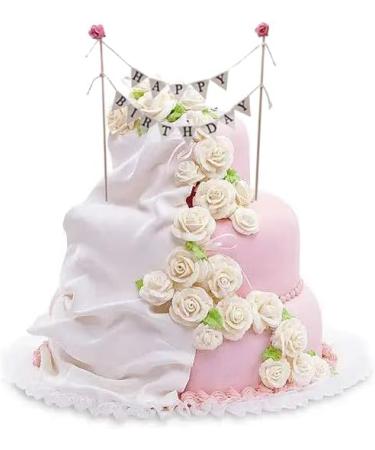 Yilang Retro Wedding Cake Topper - Handmade Ivory Pennant with Pink Rose for Weddings & Birthdays - Buy Online on GoSupps.com