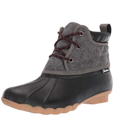 Skechers Women's Pond-Lil Puddles-Mid Quilted Lace Up Duck Boot with Waterproof Outsole Rain 8 Black/Charcoal