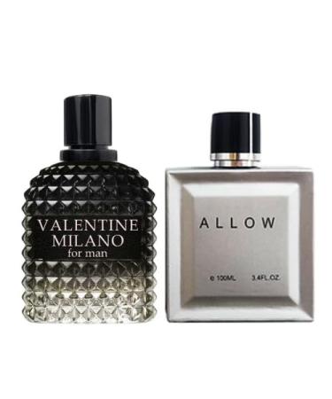 Valentine Milano for Men (EDP) & Allow Homme Sport (EDT) Warm Masculine Scent for Daily Use Casual Men's Cologne 3.4oz/100ml (Pack of 2)