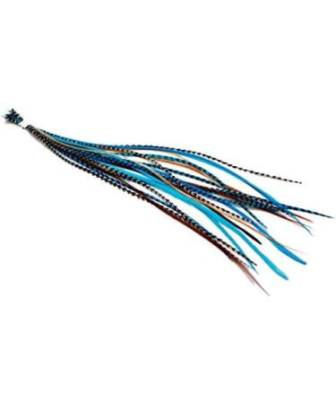 20 XXL Long 11-13 Inch Real Feather Hair Extensions in Blue Naturals - Includes Rings & Loop for Easy Application - Buy Online on GoSupps.com