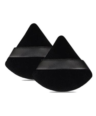 2 Pcs Pure Cotton Triangle Powder Puff Face Soft Makeup Puff for Loose Powder Velour Cosmetic Foundation Beauty Makeup Tools Wet Dry-Black 2Pcs Black
