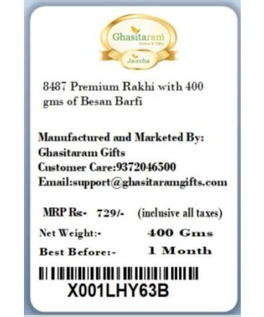 Ghasitaram Gifts Rakhi for Brother Rakhis Online - Set of 2 8469 8487 Premium Rakhis with 400 GMS of Besan Barfi - Buy Online on GoSupps.com