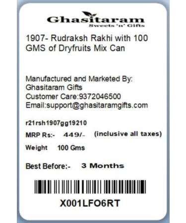 Ghasitaram Gifts Rakhi for Brother Rakhis Online 1907- Rudraksh Rakhi with 100 GMS of Dryfruits Mix Can Rakhi Set with 100 gms of Dryfruits Mix Can - Buy Online on GoSupps.com