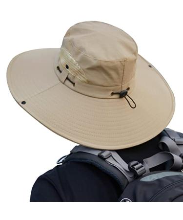 Muryobao Mens Sun Hats UPF 50+ Waterproof Mesh Wide Brim Bucket Fishing Hat Beige