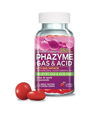 Phazyme Gas & Acid Maximum Strength Cherry Chewable Tablets 250mg Per Tablet 24 Tablets Per Bottle (4 Bottles)