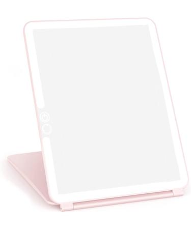Infitrans Folding Travel Mirror Lighted Makeup Mirror 3 Colors Light Modes USB Rechargable 1800mA Batteries Portable Ultra Thin Compact Vanity Mirror with Touch Screen Dimming (Pink)