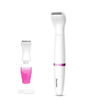 Funstant Bikini Trimmer, Electric Razor for Women with Comb, Cordless Safe Hair Trimmer Floating Foil for Dry Use, Battery Operated Personal Shaver for Lady Girl, Pubic Hair, Delicate Private Area Cotton White-.8.