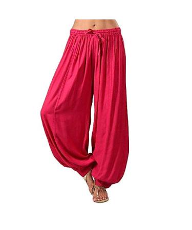 DAZLOR Parachute Pants for Women Plus Size High Waisted Drawstring Yoga Jogger Sweatpants Loose Baggy y2k Boho Beach Trousers Red XX-Large