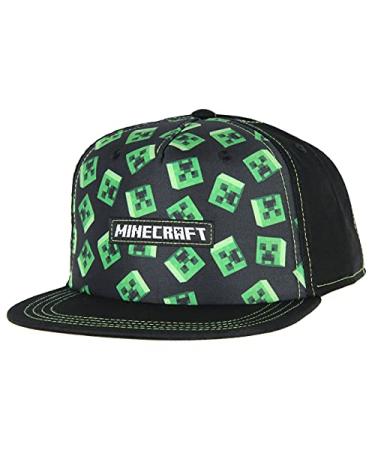 Minecraft Floating Creeper Head Design Flat Bill Youth Snapback OSFM Hat Black