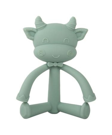 Baby Teething Toys Cute Cow Silicone Teether Reliefs Sore Gums Chewing Toy for Infant Gray Green Insulation Bag
