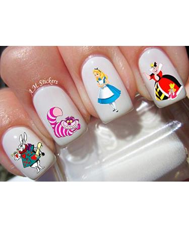 Alice in Wonderland Water Nail Art Transfers Stickers Decals - Set of 43 - A1259