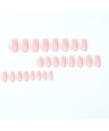 24 PCS White French Tip Press on Nails Pink False Nails | Glossy Square Fake Nails for Women | Full Cover Stick on Nails - A Style - Buy Online on GoSupps.com
