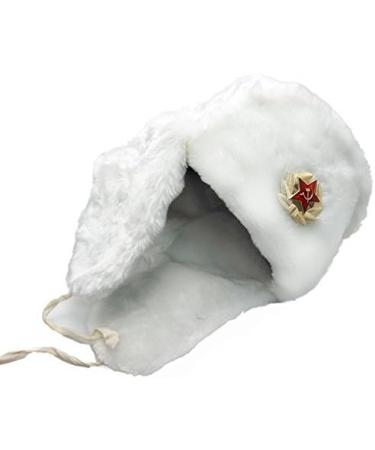 Fur Winter Ushanka Russian Hat with Secret Pocket & Red Star Emblem - X-Large White - Buy Online on GoSupps.com