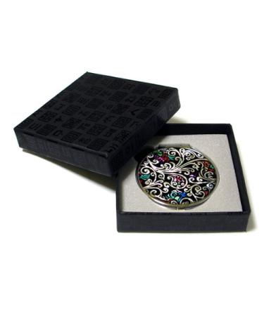 Art Deco Mother of Pearl Black Round Double Compact Hand Mirror with Arabesque Design - Buy Online on GoSupps.com