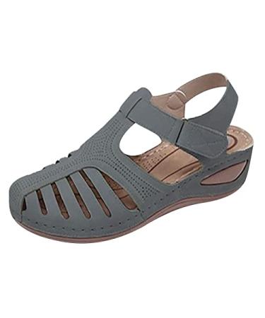 DDAPJ pyju Women's Wedge Sandals Hollow Out Buckle High Heel Sandals Open Toe Back Zipper Casual Sandal Comfort Walking Shoes Gray-b 12