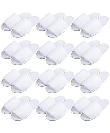URATOT 12 Pairs Spa Slippers Disposable Open Toe White Slippers Fluffy Slippers for Home, Hotel, Travel and Party Guest Medium