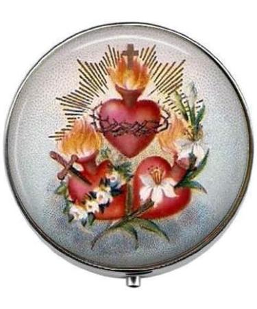Three Sacred Hearts Art Photo Pill Box - Silver Charm Candy Box - Elegant 40mm Floral Design - Shop Internationally - Buy Online on GoSupps.com